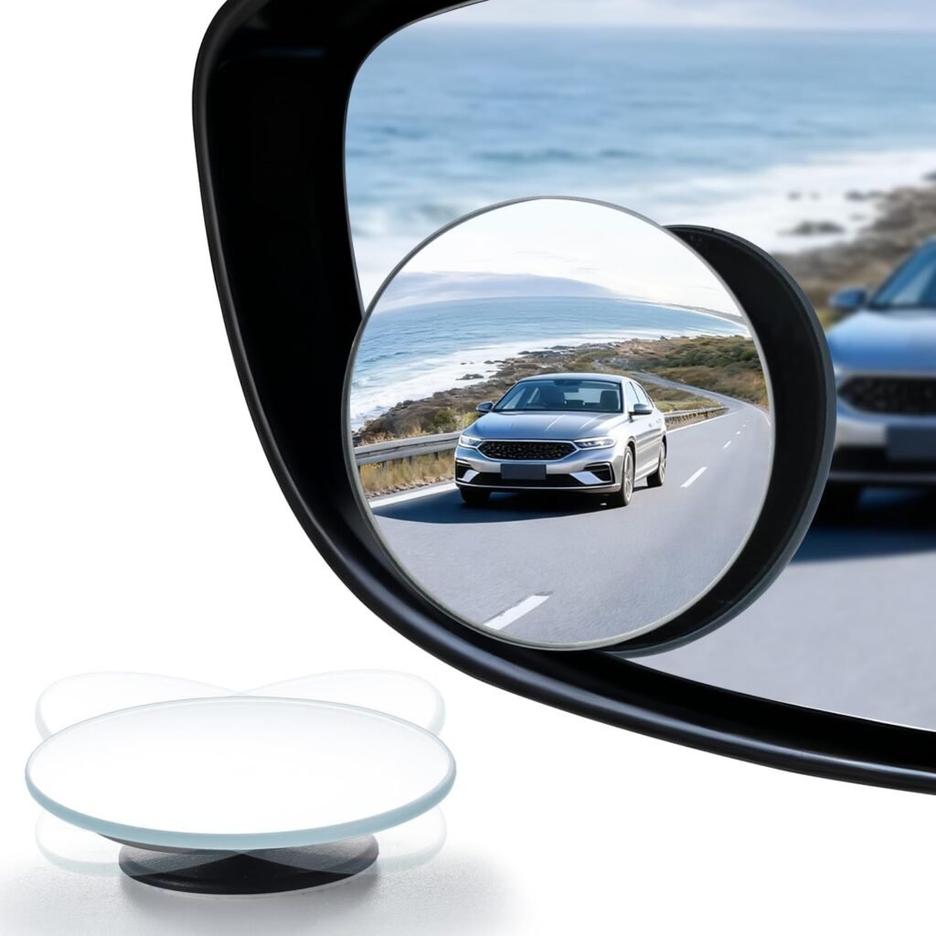 Blind Spot Mirror, 2″ Round HD Glass Frameless Convex Rear View Mirrors Exterior Accessories with Wide Angle Adjustable Stick for Car SUV and Trucks, Pack of 2